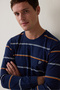 Navy Blue Men's Striped Jogger Pajama Set - 3