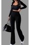 Women's Black Flared Leg High Waist Lycra Tightening Leggings Trousers - 5
