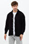 Men's Black Button Detailed Shirt Collar Regular Fit Knitwear Cardigan