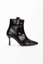 Women's Black Patent Leather Pointed Toe Thin Heeled Comfortable Stylish Buckle Detailed Boots - 4