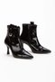Women's Black Patent Leather Pointed Toe Thin Heeled Comfortable Stylish Buckle Detailed Boots - 2