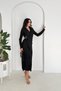 Double-Breasted Neck Buckle Detail Women's Black Pleated Dress - 7