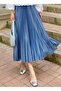 Women's Basic High Waist Pleated Loose Indigo Long Skirt - 2