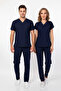 Unisex Doctor Nurse Uniform Navy Blue Cotton Lycra Batwing Sleeve Scrubs Surgical Suit