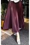 Women's Basic High Waist Pleated Loose Burgundy Long Skirt - 2
