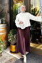 Women's Basic High Waist Pleated Loose Burgundy Long Skirt - 5