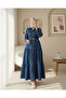 Buttoned Pocket Belted Denim Dress - Navy - 2