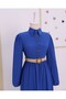 Piece Half Button Crinkle Dress with Belt - Dark Blue - 5