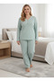 Women's Plus Size Patterned Collared Buttoned Long Sleeve Bamboo Pajama Set - 2