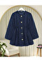 Fur Jacket with Lining and Drawstring Waist - Navy Blue - 3
