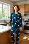 Women's Winter Fleece Penguin Pattern Pajamas Set Comfortable Cutout Modern Style for Comfortable Sleep - 2