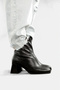 Women's Black Square Toe Thick Heeled Stretch Boots - 4