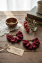 Gold Color Women's Dangle Earrings – Burgundy Fabric Beaded Design - 4