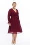 Apsen Women's Burgundy Double-Breasted Belted Plus Size Long Sleeve Chiffon Dress 4450-110 - 7