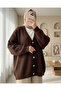 Buttoned Front Bearded Casual Knit Cardigan - Brown - 3