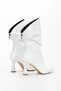 Women's White Faux Leather Skin Pointed Toe Thin Heeled Comfortable Stylish Boots - 3