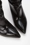 Women's Black Patent Leather Pointed Toe Thin Heeled Comfortable Boots with Gusset and Stylish Buckle Detail - 3