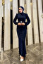 Seçil Glittery Hijab Evening Dress Navy Blue - 2