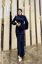 Seçil Glittery Hijab Evening Dress Navy Blue - 3