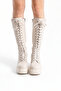 Women's Cream Below-Knee Lace-Up Thick Heeled Zippered Boots - 6