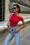 Boat Neck Stretchy Crop Blouse - 2