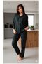 Women's Green Checkered Shirt Suede Pajama Set - 2