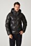 Black Olaf Men's Hooded Lined and Fibered Zippered Warm Genuine Leather Coat - 2