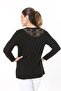 Women's Large Size Black Stone and Back Robe Lace Detailed Long Sleeve Blouse 65N37694