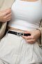 Women's Black Leather Belt - Stylish Design with Double Square White Buckle - 5