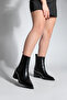 Women's Pointed Toe Thick Heeled Double Elastic Heeled Boots Ropes Black - 4