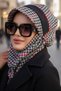 Black Red Detail Houndstooth Pattern Hijab Hat - 2