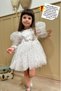 White Star Patterned Layered Long Balloon Sleeve Girls' Dress-Star