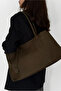 Women's Khaki Magnet Closure Suede Hand and Shoulder Bag - 2