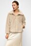 Reglan Sleeve Zippered Faux Fur Jacket Bej 1012