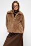 Reglan Sleeve Zippered Faux Fur Jacket Kamel 1012 - 4