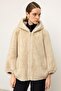 Exclusive Jacket with Hooded Zipper Closure and Fur Look Beige 1009 - 7