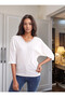 20343331 Camisole Collar Lace Batwing Sleeve Blouse Ecru