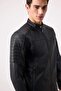 Water Repellent Slim Fit Zip-Up Faux Leather Coat - Stand Collar D6241Ax25Sp - 5