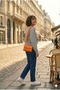 Women's Orange Quilted Adjustable Column Strap Cross Shoulder Bag - 2
