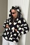 Woman's black and white Hooded plush coat - 2