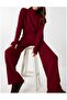 Women's Finger-Interlocking Knitwear Set with Burgundy Knitted Pattern - 2