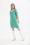 Women's Shirt Collar Green Color Striped Knee Length Dress - 4
