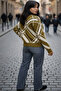 Women's Khaki Geometric Patterned Crew Neck Winter Knitwear - 8