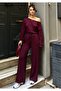 Women's Burgundy Off-Shoulder Soft Modal Textured Bottom-Top Set