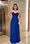 فستان سهرة من قماش التول اللامع برباط خلفي - SAKS BLUE