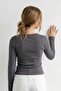 Women's Stretchy Fabric Fitted Slim Fit Long Sleeve Anthracite T-Shirt - 2