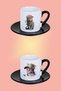 Watercolor Themed Naughty Cats Printed Black Set of 4 Porcelain Turkish Coffee Cups - 3