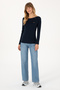 Women's Navy Blue Slim Crew Neck Basic Sweatshirt 50315419-Vr033 - 4
