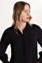 Women's Relax Fit Relax Cut Crepe Fabric Spanish Cuff Black Solid Shirt - 2