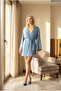 Women's Shiny Indigo Nightgown and Dressing Gown Set Stylish and Elegant 2-Piece Set - 2